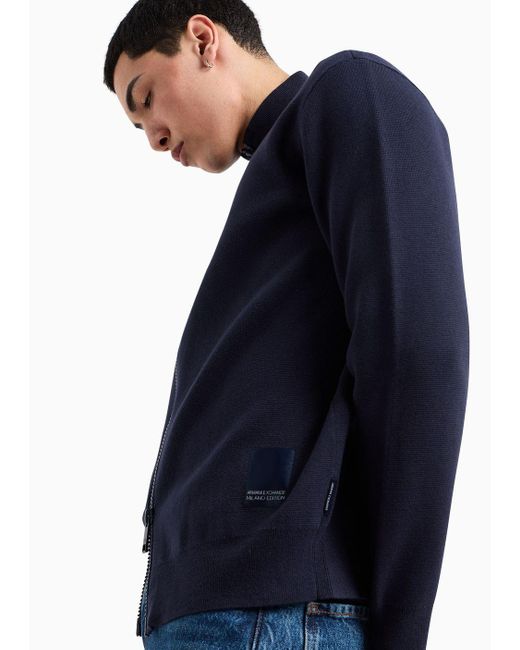 Armani Exchange Blue Cardigan With Zip And Logo Tape for men