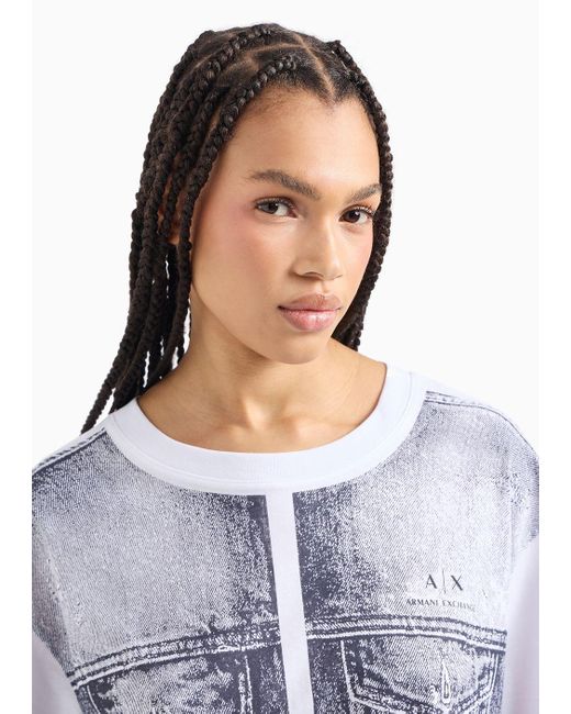 Armani Exchange Multicolor Cropped Fit T-shirt In Asv Organic Cotton