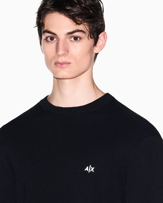 ARMANI EXCHANGE Black Crew Neck Sweater With Embroidered Logo for men