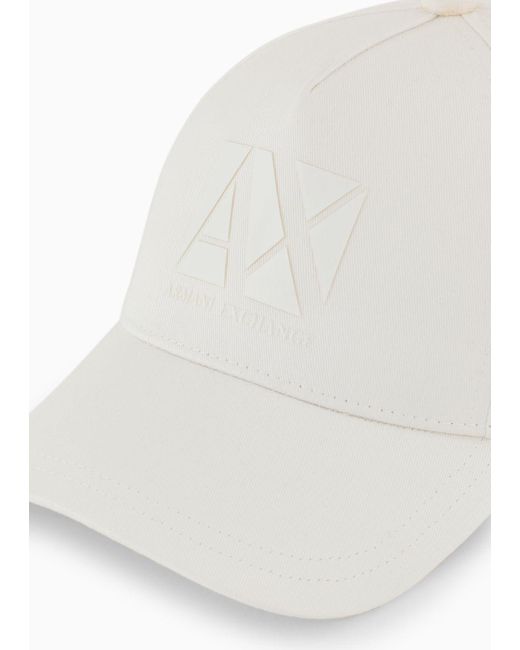 Armani Exchange White Hat With Visor With Tone-on-tone Logo