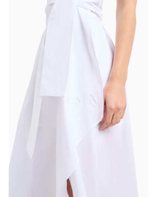 Armani Exchange White Asymmetric Bow Poplin Dress