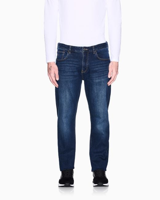 ARMANI EXCHANGE Blue Comfort Slim-Fit Cotton Denim Jeans With Fading Essential for men