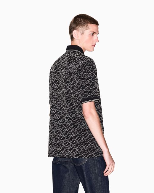 Polo Regular Fit Logo Allover di ARMANI EXCHANGE in Black da Uomo
