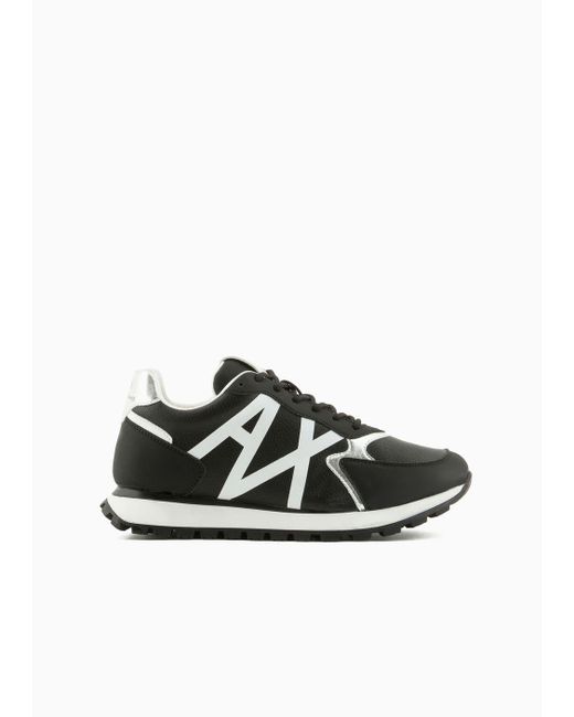 Armani Exchange Black Sneakers In Technical Fabric, Mesh And Suede