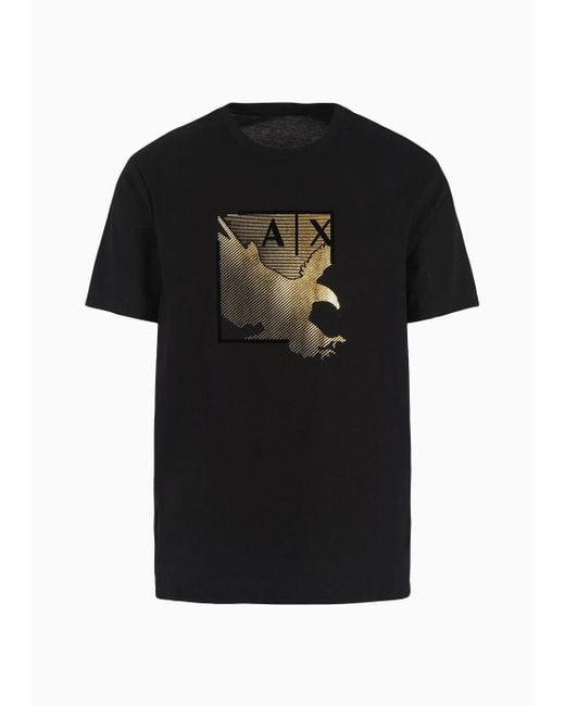 T-shirt Regular Fit In Cotone Mercerizzato Con Stampa Metal di Armani Exchange in Black da Uomo
