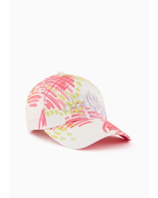 Armani Exchange Pink Hat With Visor In Floral Patterned Fabric