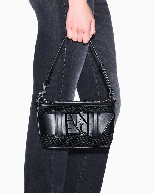 ARMANI EXCHANGE Black Shoulder Bag With Embossed Finish