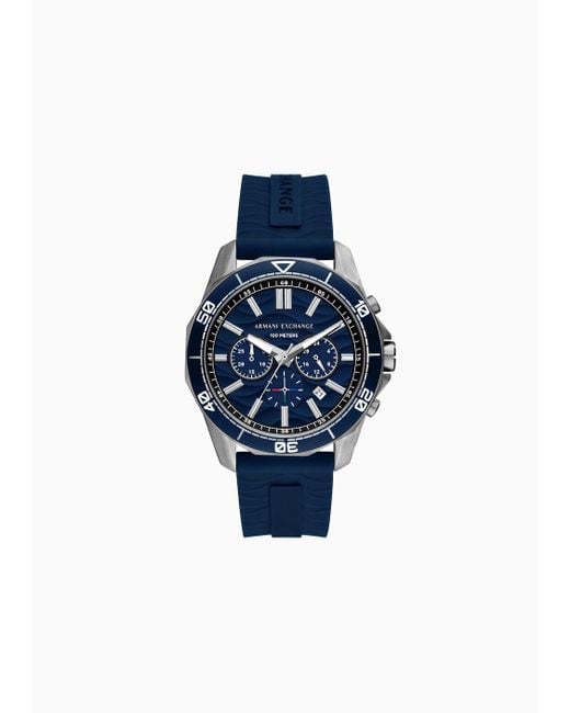 Armani Exchange Chronograph Blue Silicone Watch for men