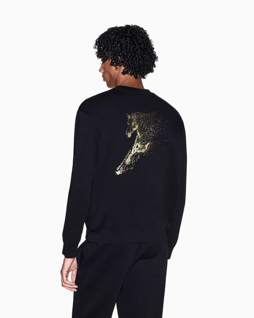 ARMANI EXCHANGE Black Crewneck Sweatshirt With Logo And Horse Print On The Back for men