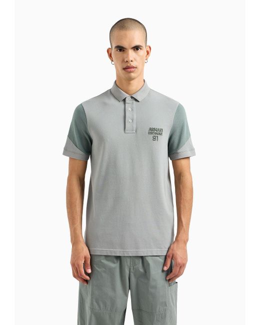 Armani Exchange Gray Regular Fit Polo Shirt In Color Block Piquet for men