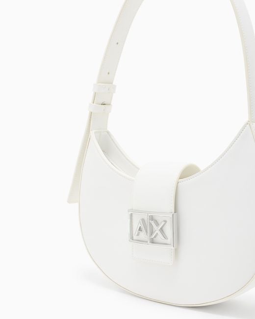 ARMANI EXCHANGE White Crescent Shoulder Bag With A Front Flap And Logo Buckle