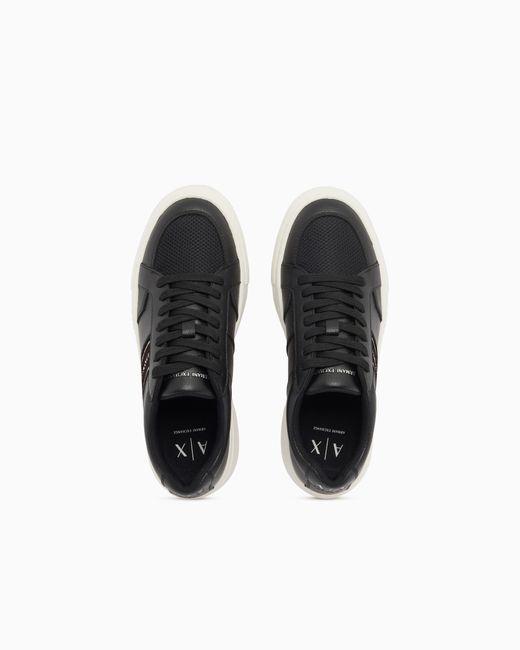 ARMANI EXCHANGE White Low Cut Sneakers With Mesh And Mini-Tumbled Finish