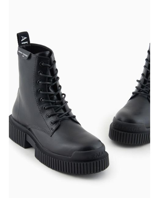 Armani Exchange Black Leather Combat Boots