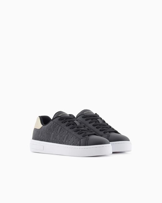 ARMANI EXCHANGE Blue Low-Top Sneakers With Embossed Pattern And Contrast Heel