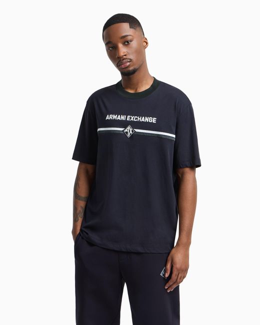 ARMANI EXCHANGE Blue Regular Fit T-Shirt With Logo Print for men