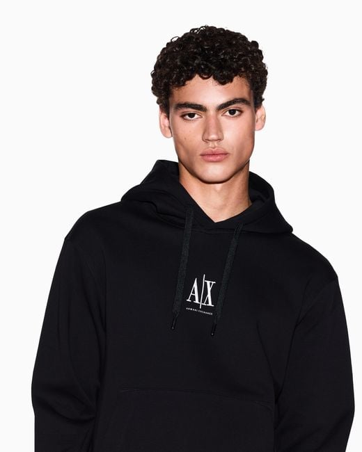 Sudadera Con Capucha De Algodón Elástico Con Logotipo Icon ARMANI EXCHANGE de hombre de color Black