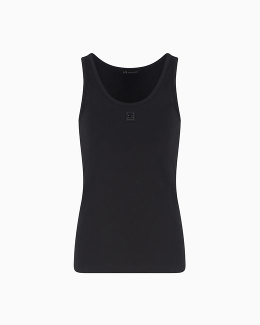 ARMANI EXCHANGE Black Stretch Jersey Tank Top With Logo Plaque