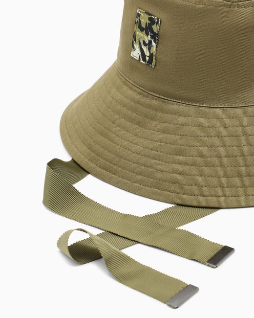 ARMANI EXCHANGE Green Twill Bucket Hat With Ribbons