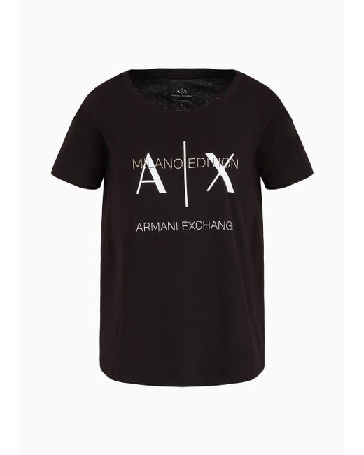 Emporio Armani Black A | X Armani Exchange Milano Edition Cotton Crewneck T-shirt