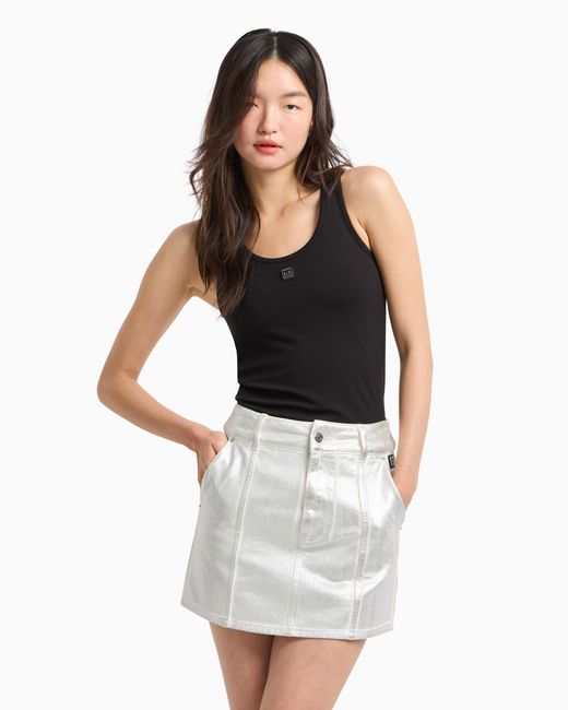 ARMANI EXCHANGE White Stiff Cotton Mini Skirt Metal