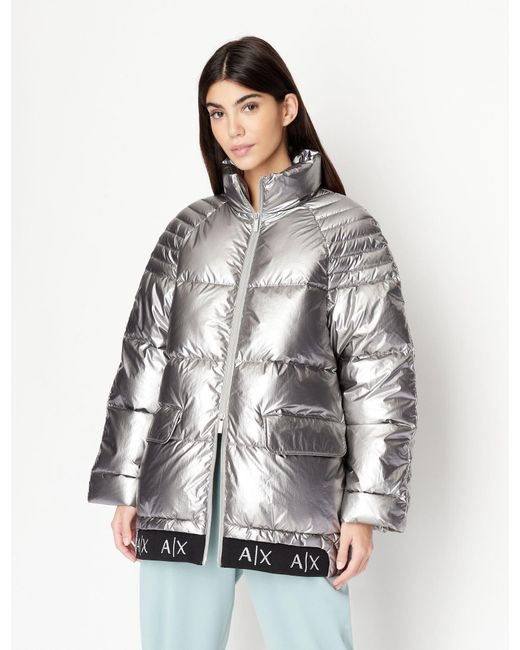 Armani Exchange Synthetic Puffer Jacket in Silver (Gray) | Lyst