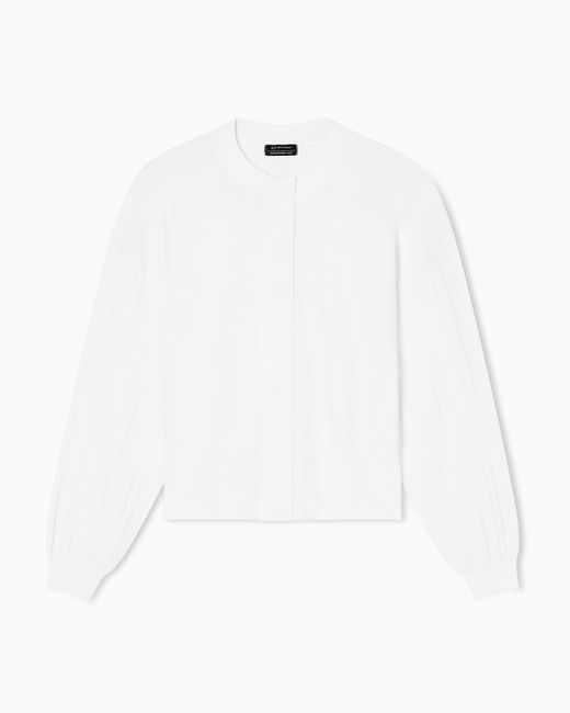 ARMANI EXCHANGE White Cardigan With Ribbed Sleeves