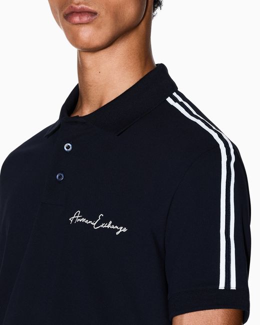 ARMANI EXCHANGE Blue Stretch Cotton Piquet Polo With Stripes And Logo Essential for men