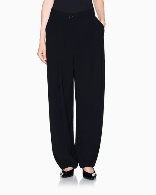 ARMANI EXCHANGE Black Stretch Trousers With High Waist And Pleats Icon Patch