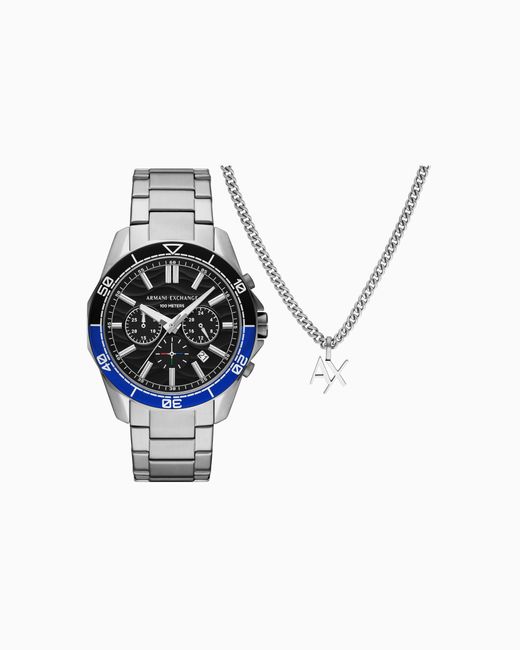 Set De Collar Y Reloj Con Cronógrafo De Acero Inoxidable ARMANI EXCHANGE de hombre de color Multicolor