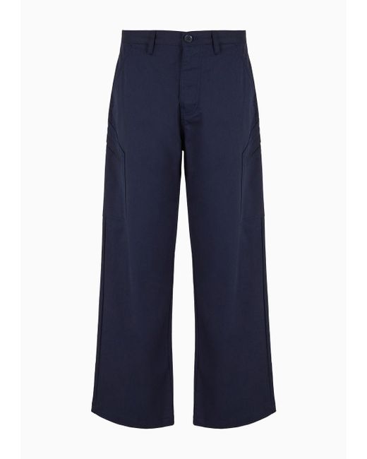 Armani Exchange Blue Wide Leg Chino Trousers In Cotton Gabardine for men