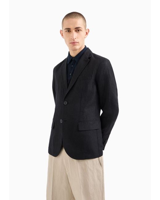 Armani Exchange Black Single-breasted Linen Twill Jacket for men