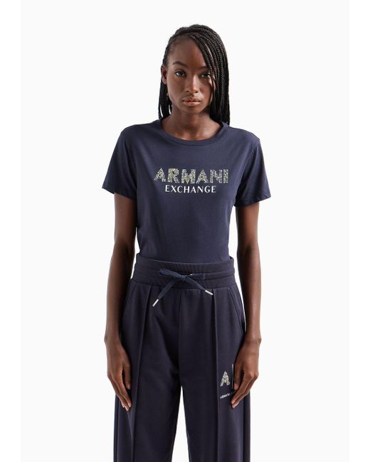 Armani Exchange Blue Regular Fit T-shirt In Asv Organic Cotton