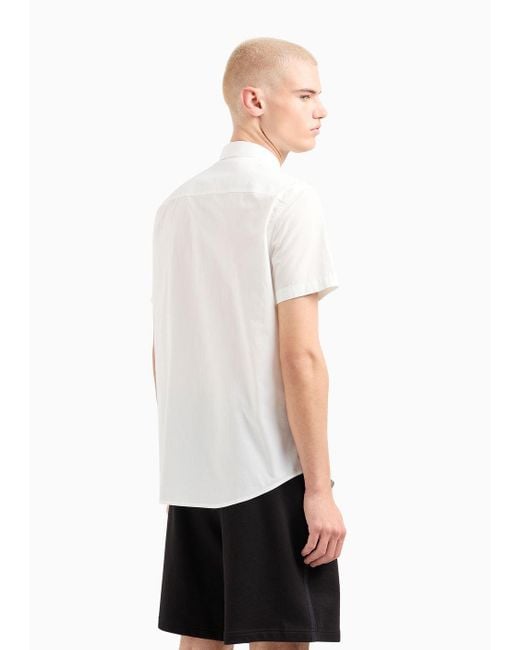 Armani Exchange White Regular Fit Short-sleeved Shirt In Asv Organic Cotton With Patch for men