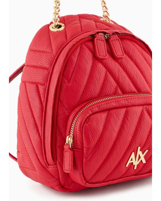 Armani Exchange Red Backpack In Matelassé Fabric With Logo