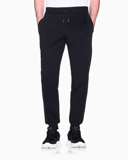 ARMANI EXCHANGE Blue Regular Fit Trousers Bonded Stretch Cotton Jersey for men