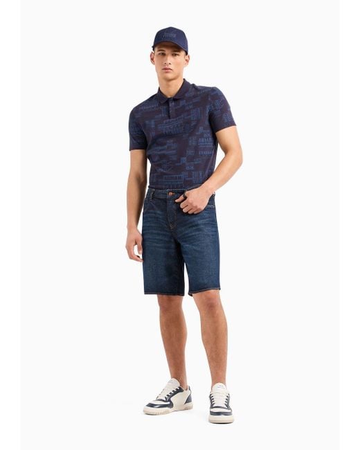 Armani Exchange Blue Regular Fit Short-sleeved Polo Shirt With Contrasting Collar for men