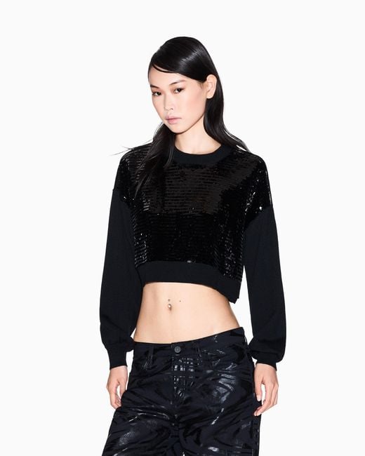 ARMANI EXCHANGE Black Kurzer Pullover Mit Pailletten