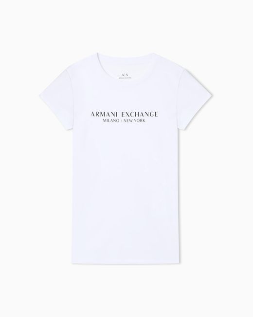 ARMANI EXCHANGE White Slim Fit T-Shirt With Milan New York Print