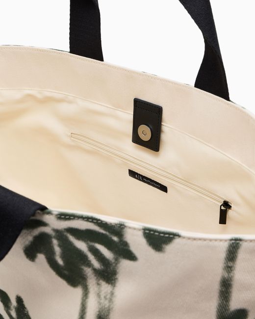 Sac Cabas En Coton À Motif Palmier ARMANI EXCHANGE pour homme en coloris White