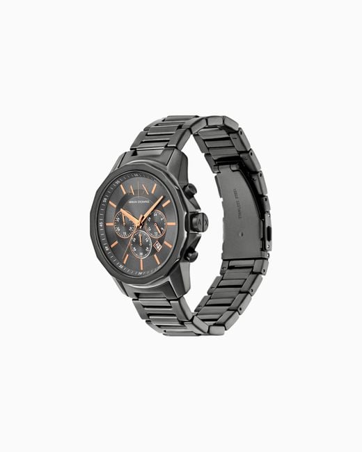 ARMANI EXCHANGE White Chronograph Gunmetal Stainless Steel Watch And Bracelet Gift Set for men