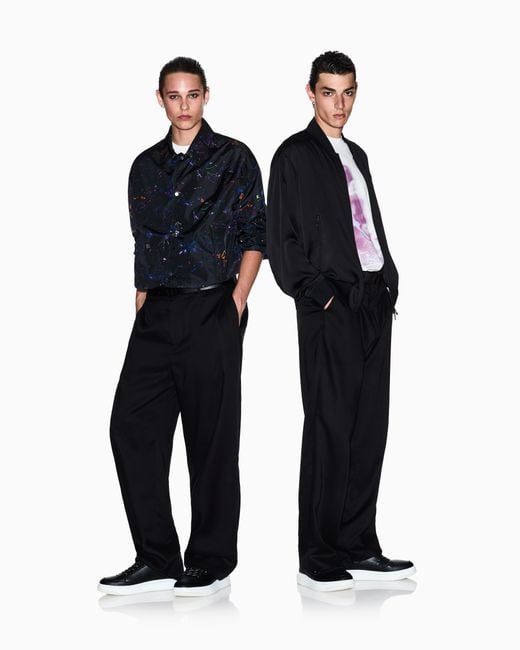 ARMANI EXCHANGE Black Oxford Lyocell Trousers for men