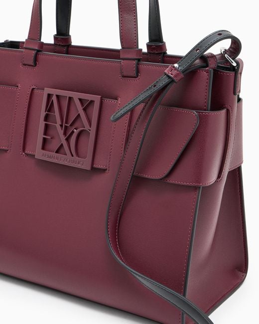 Tote Bag Grande Con Doppi Manici E Tracolla di ARMANI EXCHANGE in Purple