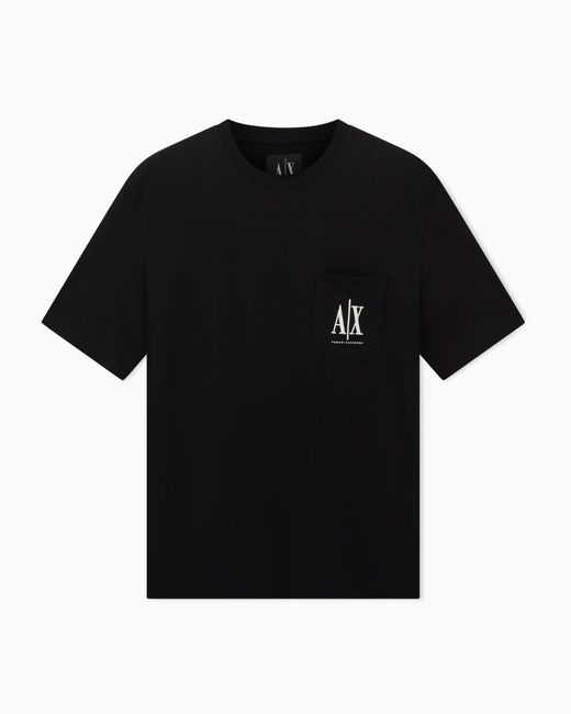 ARMANI EXCHANGE Black Cotton Jersey T-Shirt With Crewneck And Pocket Icon for men
