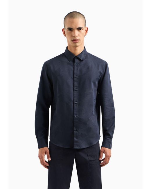Armani Exchange Blue Slim-fit Shirt In Jacquard Cotton Blend for men