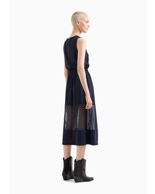 Armani Exchange Blue Asv Recycled Fabric Transparent Mesh Detail Long Dress