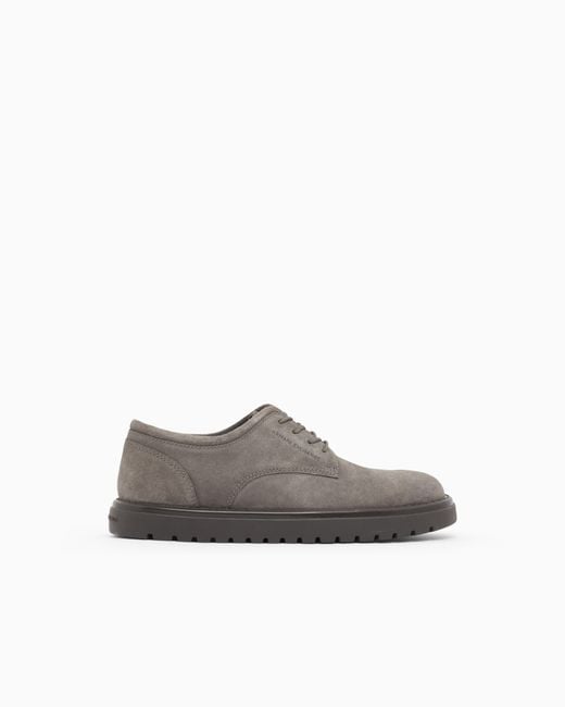 ARMANI EXCHANGE Gray Laced Shoes Regular Fit Suede With Rubber Sole for men