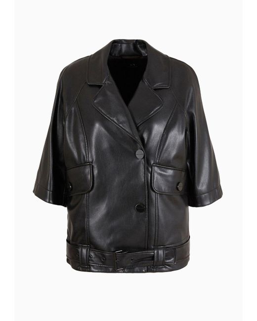 Armani Exchange Black Short-sleeved Faux Leather Jacket