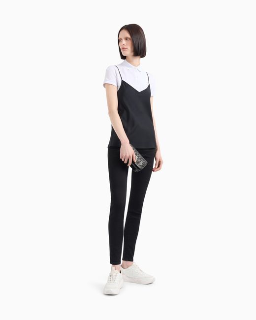 ARMANI EXCHANGE Black Satin V-Neck Top