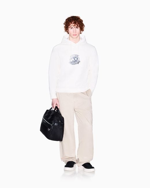 ARMANI EXCHANGE White Cotton Hoodie for men