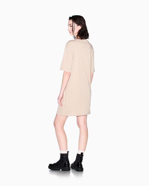 ARMANI EXCHANGE Natural Short-Sleeve Cotton Jersey T-Shirt Dress With Logo Icon